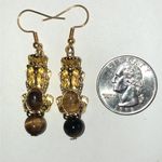 Gold Tone Feng Shui Tiger's Eye Beaded Pixiu Dragon Earrings Photo 3