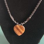 New Hand Crafted Heart Shaped Tiger’s Eye and Hematite Bead Necklace Brown Photo 1