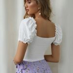 SheIn Puff Sleeve Frill Detail Faux Drawstring Ruched Top Photo 2