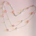 Elegant Silver Tone Pink Heart Faux Pearl Boho Necklace Photo 4