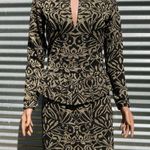 Ganni  Schiffer Glitter Print Long Sleeve Peplum Dress Gold Size S NWT Photo 2
