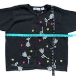 Marisa Christina Classics Sweater Black Gingham Flowers Button Up Cardigan Large Photo 2