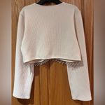 ZARA Long Sleeve Ribbed Crop Top Rhinestone Fringe in Oyster White Size Medium Photo 15