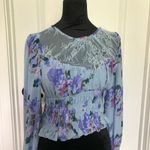 Free People  Daphne‎ Blouse in Silver Blue Floral Pattern Blue Size Small NWT Photo 2