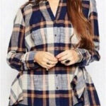 Free People  Plaid Flannel High‎ Low Top with Pleated Back Size XS Boho Flowy Photo 0