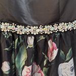 Camille La Vie Black Satin With Floral Underlay Formal Dress Photo 4