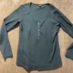 Eddie Bauer  Shirt Womens Medium Henley Blue Waffle Knit Long Sleeve Thermal Photo 0