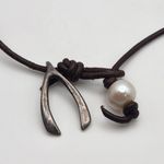 Sterling Silver Wishbone & Genuine Pearl Necklace Photo 1