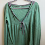 Old Navy Y2K  Babydoll green stripe Hooded Top Grunge Indie Sleeze Size M Photo 0