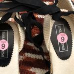 Saks Fifth Ave Black Fabric Sequin Ankle Lace Up Tie Wedge Heel Espadrilles Sandals Pumps Women 9 Photo 5