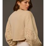 Anthropologie  Cropped Batwing Eyelet Sweatshirt Top Boho Beige size XXS Petite Photo 2