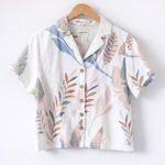 Cynthia Rowley  Leaf Print Linen Shirt, Button Up Size L Photo 0