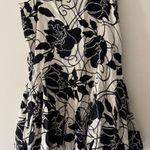 White House | Black Market  Black and White Floral 100% Silk Pleated Knee Skirt Photo 0
