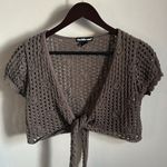 Charlotte Russe Crop Crochet Open Knit Style Tie Front Cardigan Shrug Sweater Photo 7