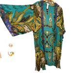 Free People Charmer Paisley Kimono Duster Boho Green Gold Print Photo 3