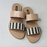Qupid Women Double Band Stripped Slip On Black Nude Flat NEW Sandals Size 10 Photo 1
