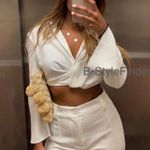 ZARA  Blogger’s Fav| Pleated Cropped White Dress Shirt Photo 8