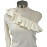 J.Crew‎ Womens Ribbed Ruffled Neck One Shoulder Top Blouse Cream Size Medium NWT Photo 3