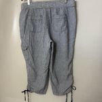 Rafaella  Linen Pants Womens Size 14 Blue Striped Ruched Capris Nautical Beach Photo 1