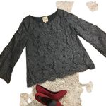 Chaser Gray Lace Eyelash Trim Cut Out Office Attire Formal Blouse Women SZ M Photo 4