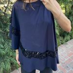 Free People Beautiful navy blue sequin one shoulder flowy blouse  Photo 4