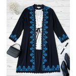Soft Surroundings Embroidered Lace Trim Duster Jacket, Long Sleeve, Black Blue Photo 0