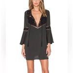 Cleobella Lili Bohemian Hippie Bell Sleeve DeepV Mini Dress in Gunmetal Gray S Photo 4