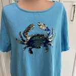 Quacker Factory Sequin Crab Knit Top Blue Beach Nautical Size 2X Photo 1