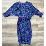 All that jazz Vintage  80s 90s Womens Dress Teal Purple Rose Floral S Belt Fitted Photo 2