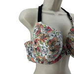 Cacique Lane Bryant White Orange Floral T-shirt Bra Black Lace Back 42D Photo 2