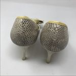 BCBGirls  yellow snake patent leather bow peep toe heels 7.5 Photo 4