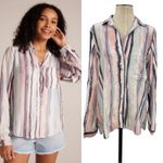 Bella Dahl Button Down Shirt Coastal Stripe Cream Pink Blue Size Medium Photo 1