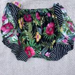 Farm Rio  WOMENS PERITE OPEN BACK Floral Black Top with Striped Sleeves Photo 5