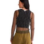 Endless Blu Bloomingdales Lucinda Mesh Embellished Pearl Crop Top Holiday party Black Photo 4
