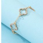 14K Gold Plated cubic zirconia clover Bracelet Stainless Steel Womens Jewelry Photo 1