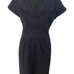 Robert Rodriguez Navy Wool Blend Sheath Dress Sz 6 Cross-Front Short Sleeve Photo 0