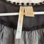 Forgotten Grace Black White Cover Up Robe Sz XL Flowers Pom Pom Trim Resortwear Photo 2