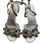 Prada Sandals Womens Size 35.5 Silver Strappy Jeweled Flower Ankle Strap Italy Photo 0
