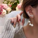 Imitation‎ Pearl Tassel Stud Earrings Inlaid Alloy Ear Jewelry Exquisite Shiny Gold Photo 0