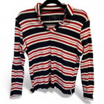 Charter Club  red & blue striped long sleeve polo shirt size PL Photo 0