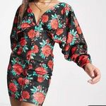 ASOS NWT DESIGN volume sleeve rose floral button bodycon mini dress size 2 Photo 0