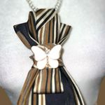 “Dainty Dapper”Striped Necktie Necklace with Butterfly Pendant Black Photo 1