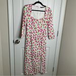 ZARA  pink floral square neck‎ slit midi dress size small blogger favorite Photo 3
