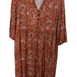 J.Jill Paisley Print Midi Dress Orange Size XL 3/4 Sleeve Boho Flowy Photo 0