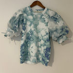 Marie Oliver NWOT  Evie Autumn Sky Blue White Tie Dye Short Puff Sleeve Top S Photo 0