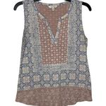 Lucky Brand  Pink and Blue Split V Neck Sleeveless Shirt XS Photo 0