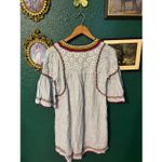 Maeve Anthropologie  Blue Striped Yarn Embellished Dress Short Flare Sleeves Sz X Photo 3