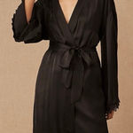 BHLDN Anthropologie Size S Matine Satin Lace Bridal Short Robe Black Silky Photo 0
