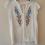 Flower & Feather White Embroidered Boho Peasant Top Lace Trim Flutter Sleeve XL Photo 0