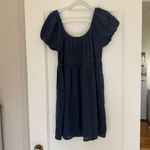 American Eagle  Outfitters Navy Blue Gauze Puff Sleeve Embroidered A-Line Dress M Photo 3